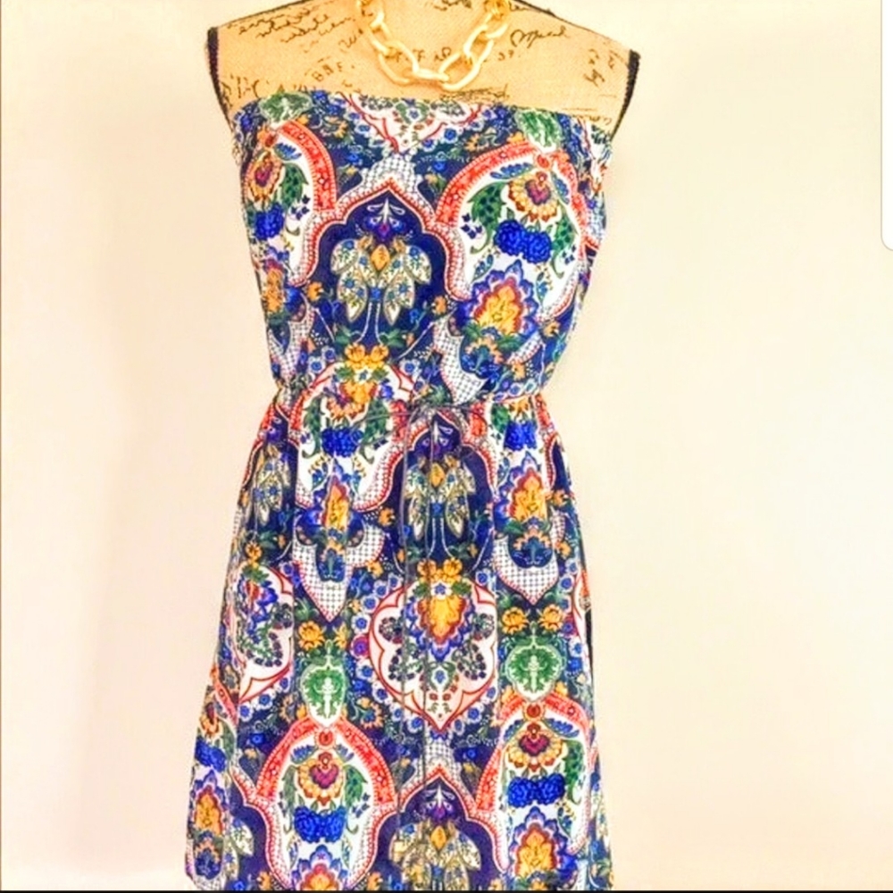 Strapless Colorful Boho Mini Dress - NWOT!